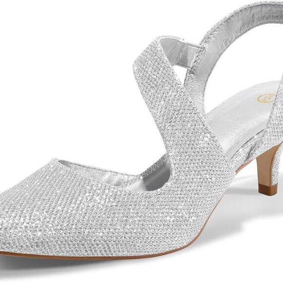 Shoes - Women's Silver Kitten Heels 2 Inch Slingback Pumps for Wedding Party Dress